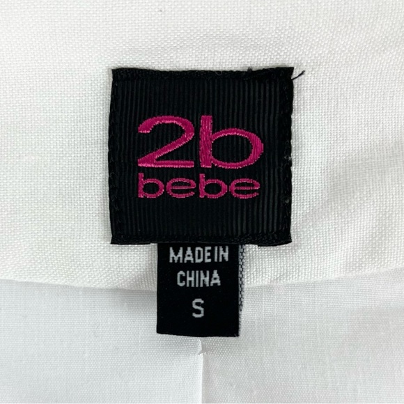 Bebe 2B White Linen Roll-Tab Sleeve Zip Jacket - Picture 5 of 7